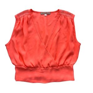 Penelope Womens Large Bright Coral Sparkle Detail Polyester Wrap Tank Top Blouse